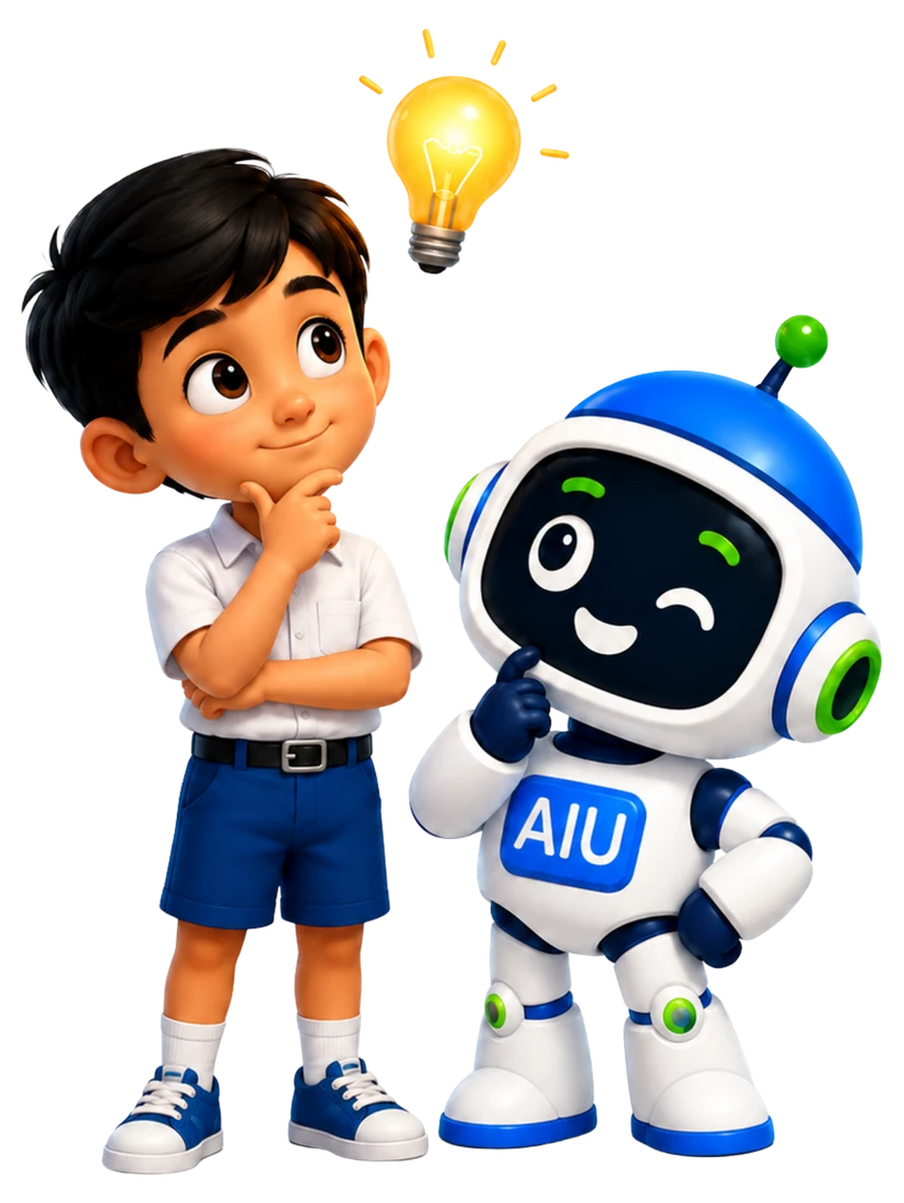 A child thinking critically with the AIU robot